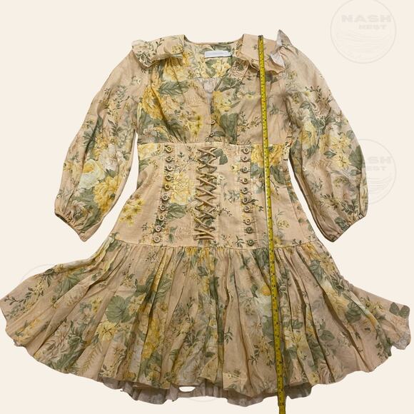 Zimmermann 2 US 6 Amelie Corset Dress | Floral Romantic Feminine Linen Mini $795 - Picture 6 of 14